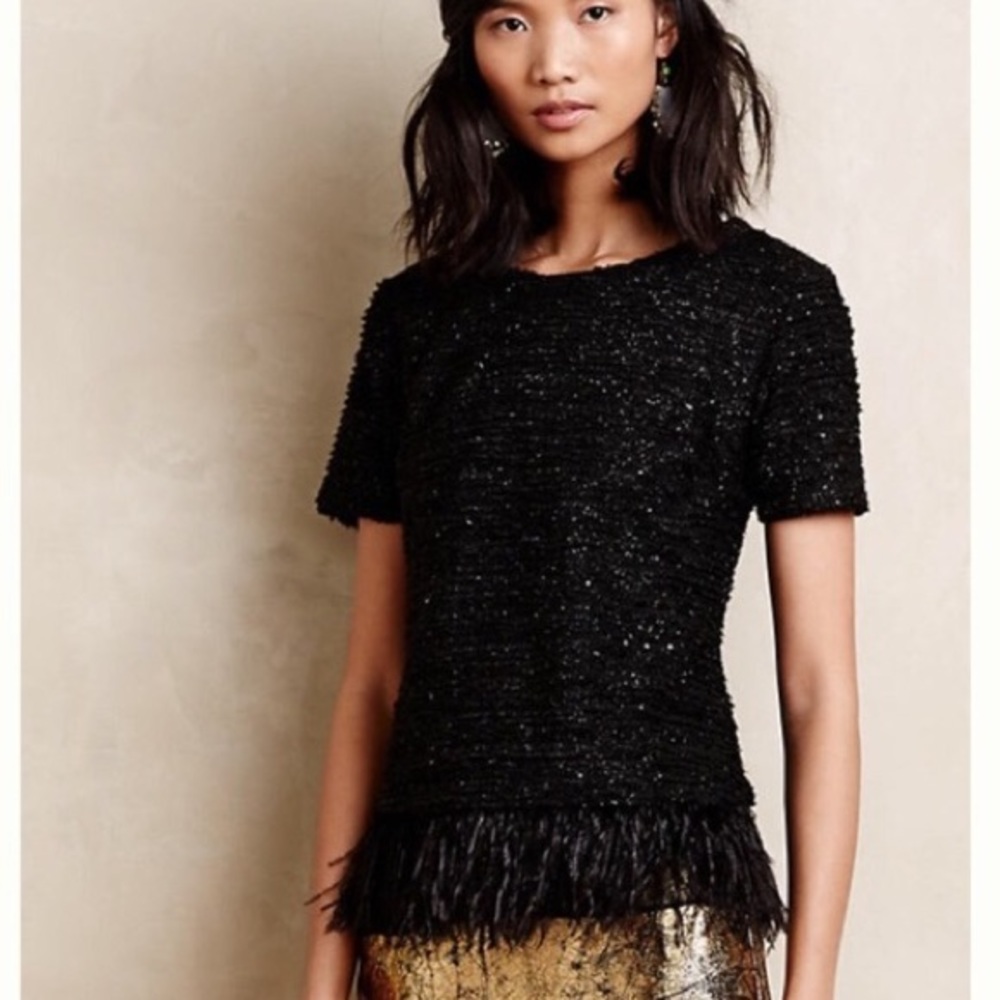 Anthropologie Deletta Feathered Boucle Top